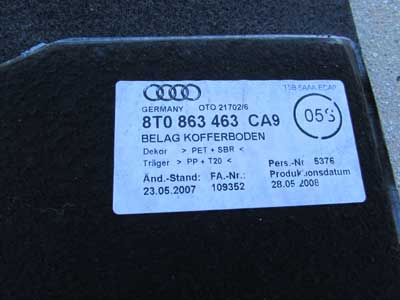 Audi OEM A4 B8 Trunk Spare Wheel Carpet Cover 8T0863463 2009 2010 2011 2012 2013 2014 2015 S43